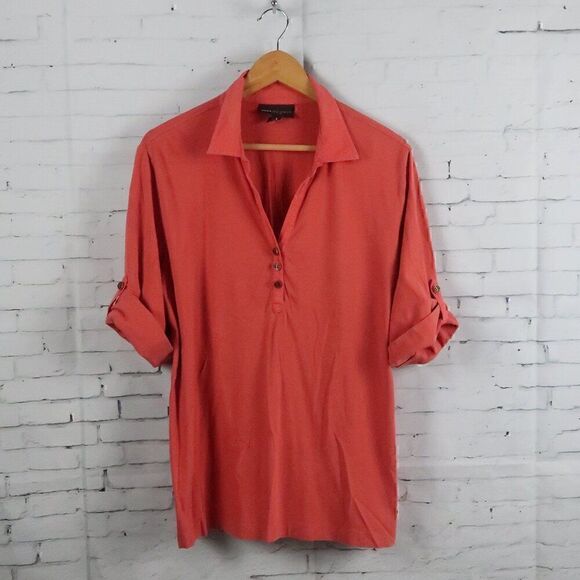 DANA BUCHMAN SIGNATURE ORANGE SHORT SLEEVE V NECK TOP SIZE XL - Picture 1 of 6